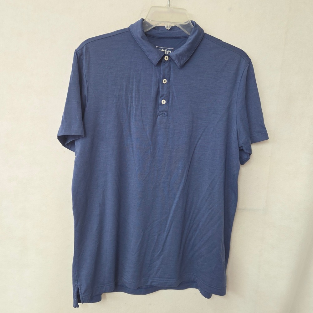 Stio Polo Mens Large Alpin Lightweight Merino Wool Blue Short Sleeve Golf Tennis